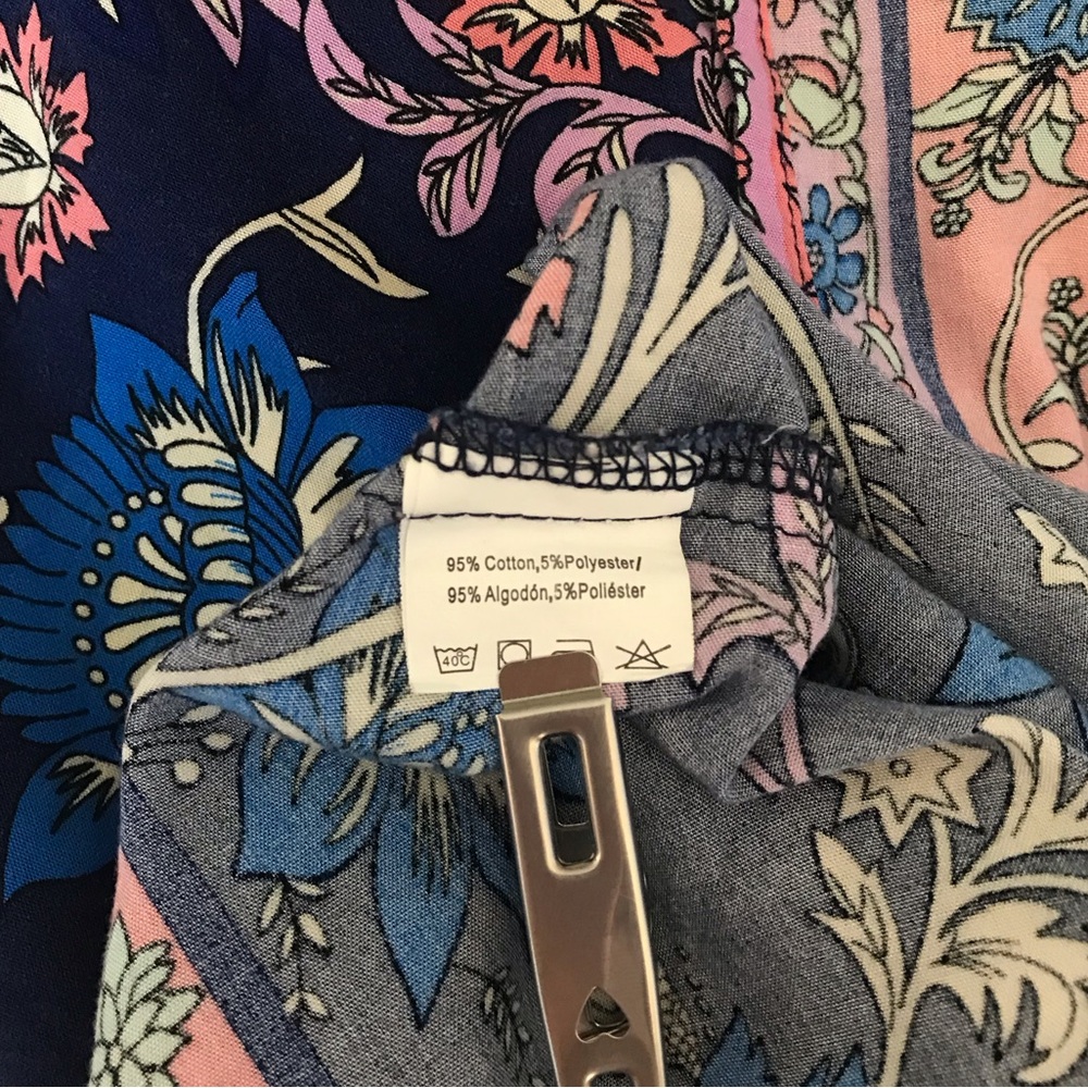 Amazon Women’s XL Multi Blue Floral V-Neck SS Button Up House Midi Dress NWOT - Picture 15 of 16